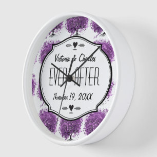 Reloj De Pared Boda del árbol de hoja de corazón púrpura radiante