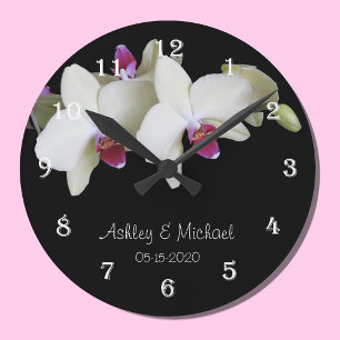 Reloj de pared boda — Flor orquídea personalizada