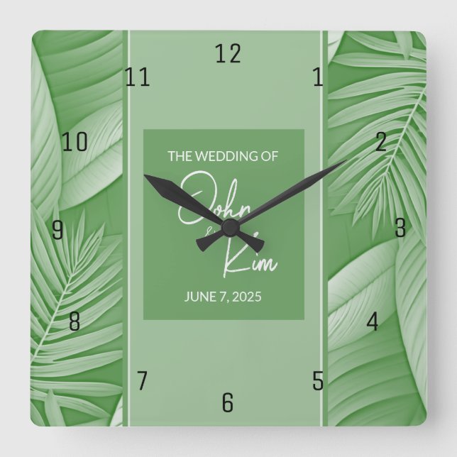 Reloj de pared boda Verde tropical (Anverso)