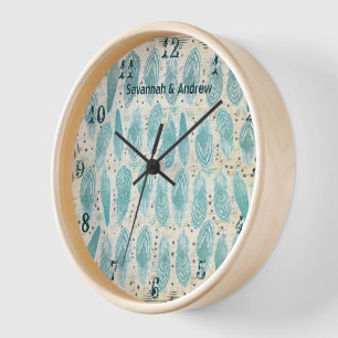 Reloj De Pared Boho Bohemiand Desgastado Patrón de Pluma Verde Az