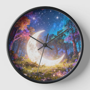 Reloj de pared Bosque de Fantasía de Luna Crecient