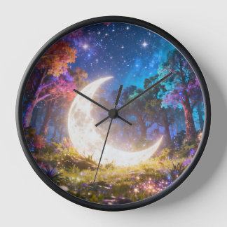 Reloj de pared Bosque de Fantasía de Luna Crecient