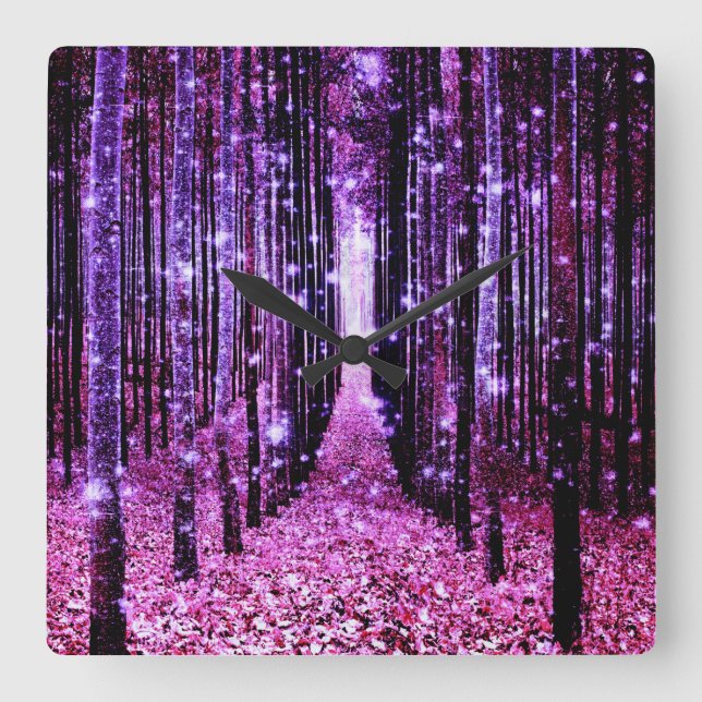 Reloj de pared Bosque Mágico Morado Rosa (Anverso)