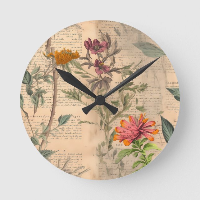 Reloj de pared botánica vintage floral (Anverso)