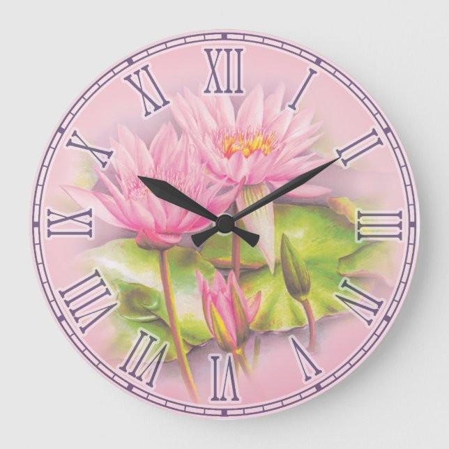 Reloj de pared botánico de la bella arte del rosa (Anverso)