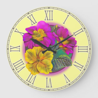 Reloj de pared botánico fino púrpura amarillo del
