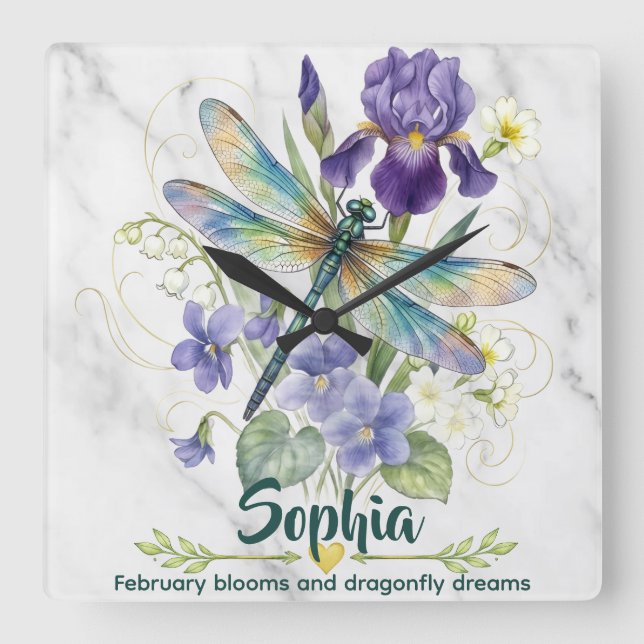 Reloj de pared C Flor de nacimiento de febrero Iri (Anverso)