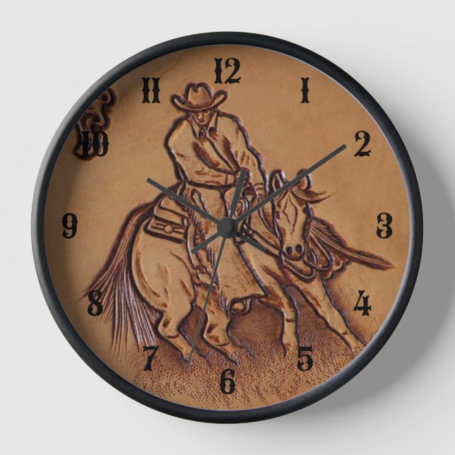 Reloj De Pared Caballo de cuero occidental Riding Rodeo Cowboy (Anverso)