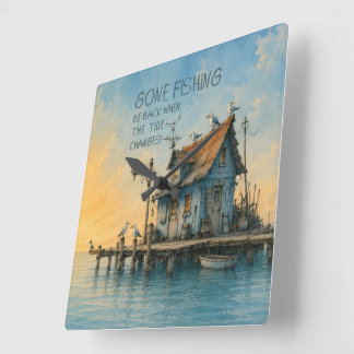 Reloj de pared caprichoso de Gone Fishing costero