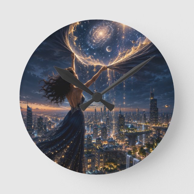 Reloj de pared caprichoso de la ciudad nocturna es (Anverso)