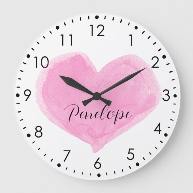 Reloj de pared cardíaca color de agua rosa persona (Anverso)