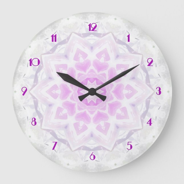 Reloj de pared cardíaca rosa y blanco Lacy Kaleido (Anverso)