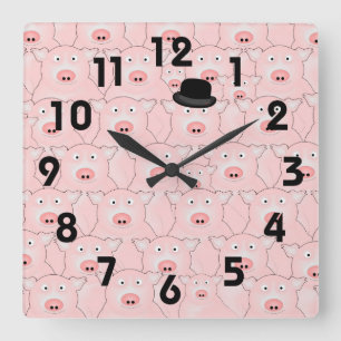 Reloj de pared cerdo con sombrero