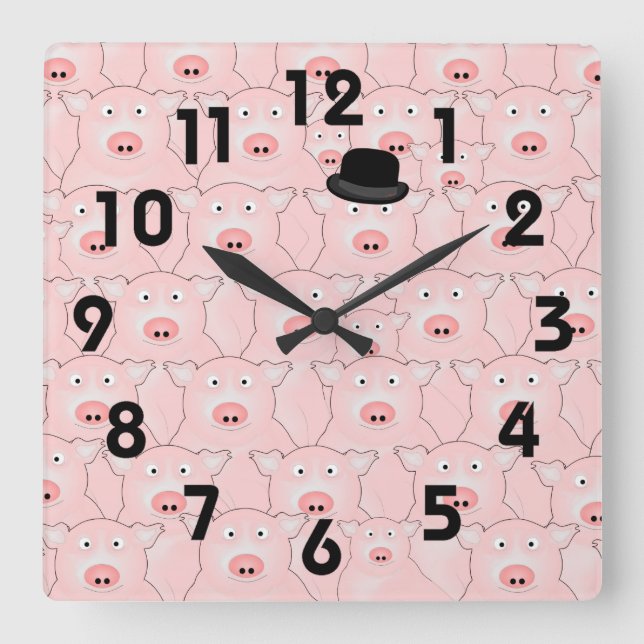 Reloj de pared cerdo con sombrero (Anverso)