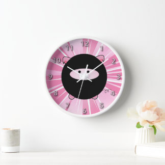 Reloj De Pared Cerdo Ninja en rosa