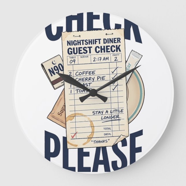 Reloj de pared Check Please Retro Diner (Anverso)