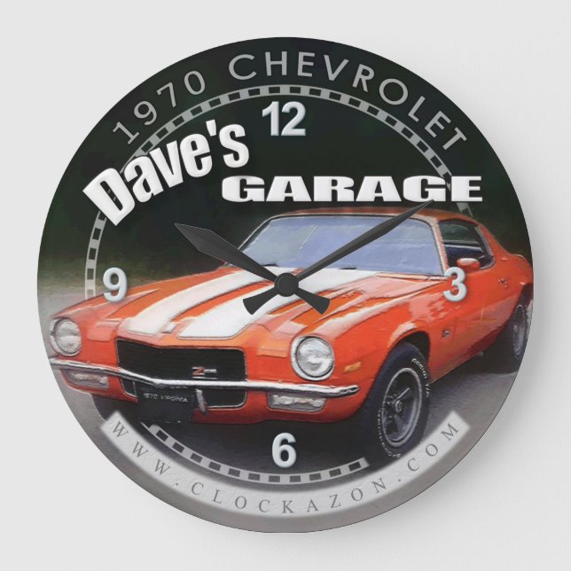 Reloj de pared Chevrolet Camaro de Dave's Garage 1 (Anverso)