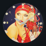 Reloj de pared Chica Art Deco de los años 1920<br><div class="desc">¡Cada uno de nuestros chicas Art Decó es más bonito que el anterior! Esta está vestida con rosas rojas y amarillas en su cabeza y si miras tiene ojos hermosos. Puede encontrar este impresionante reloj en Home Comfort en nuestra colección "Tick Tock Time Flies By". Disfruta que ella iluminará toda...</div>