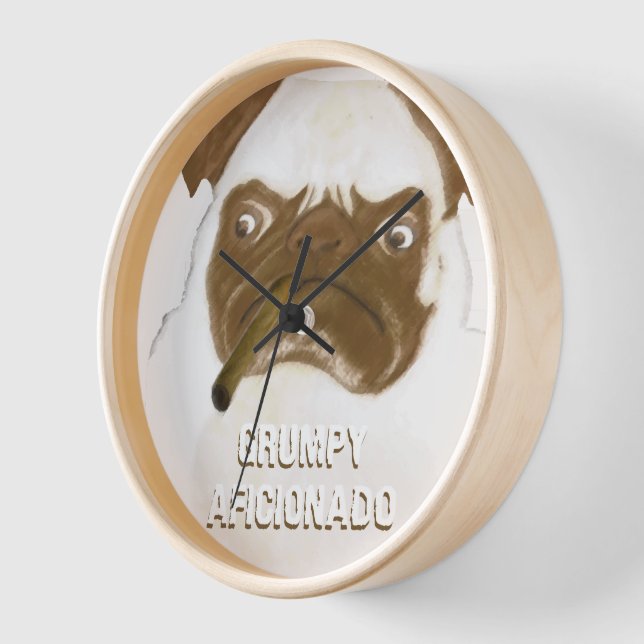 Reloj De Pared Cigar de puggy negro personalizado AFICIONADO (Ángulo)