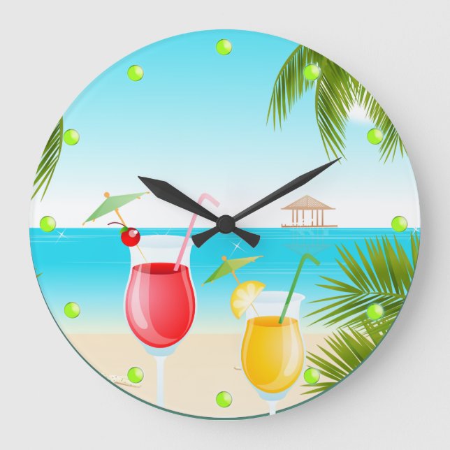 Reloj de pared circular de cócteles Tropical Beach (Anverso)