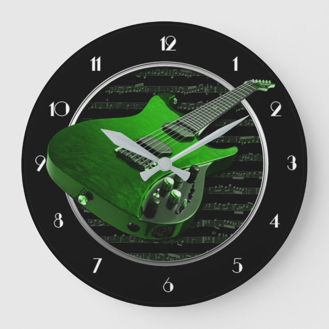Reloj de pared circular de guitarra eléctrica verd (Anverso)
