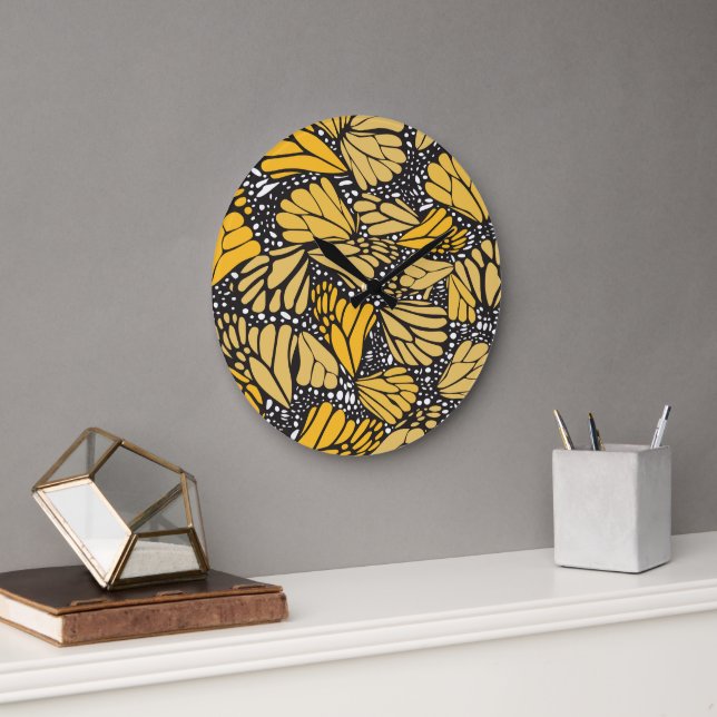 Reloj de pared circular estampado mariposa monarca (Oficina)