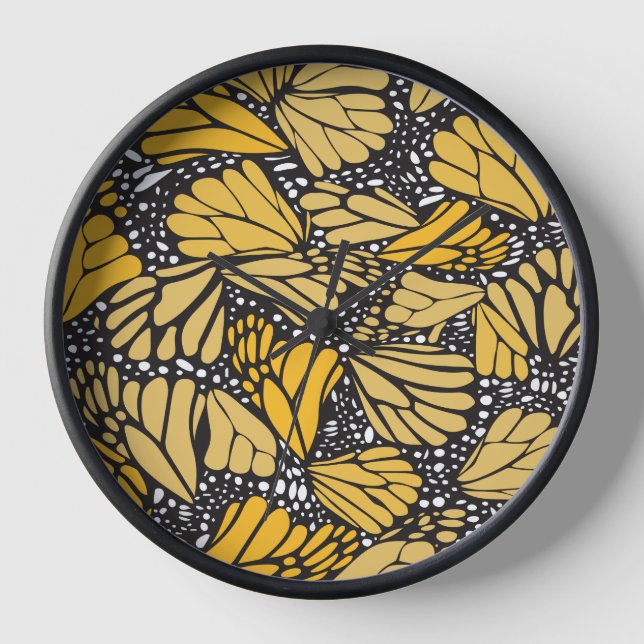 Reloj de pared circular estampado mariposa monarca (Anverso)