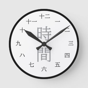 Reloj de pared clásico japonés Kanji en blanco y n