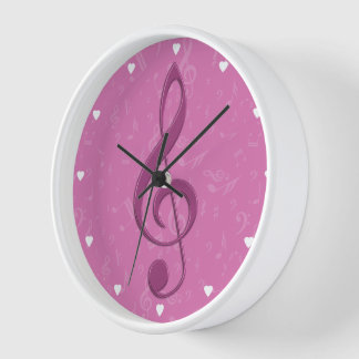 Reloj De Pared Clef y notas musicales de Girly Pink