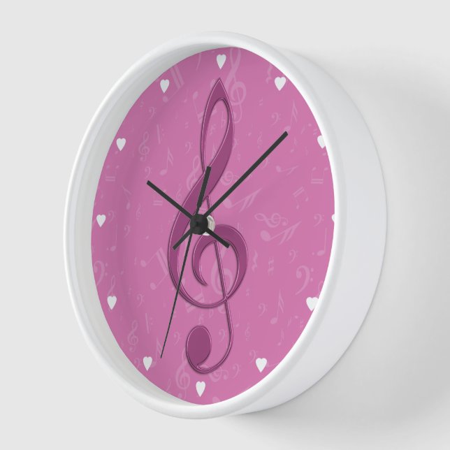 Reloj De Pared Clef y notas musicales de Girly Pink (Ángulo)