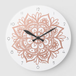 Reloj de pared color de rosa de la mandala del oro