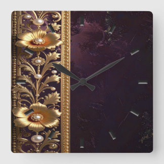 Reloj de pared con adorno floral dorado