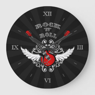 Reloj de pared con alas rock-and-roll de las