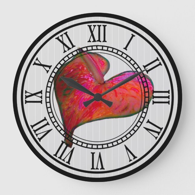 Reloj de pared con Anthurium rojo (Anverso)