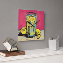 Reloj de pared con arte pop de cristal de limón