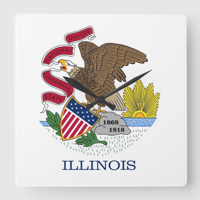 Reloj de pared con bandera de Illinois, Estados Un (Anverso)