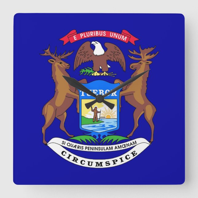 Reloj de pared con bandera de Michigan, Estados Un (Anverso)