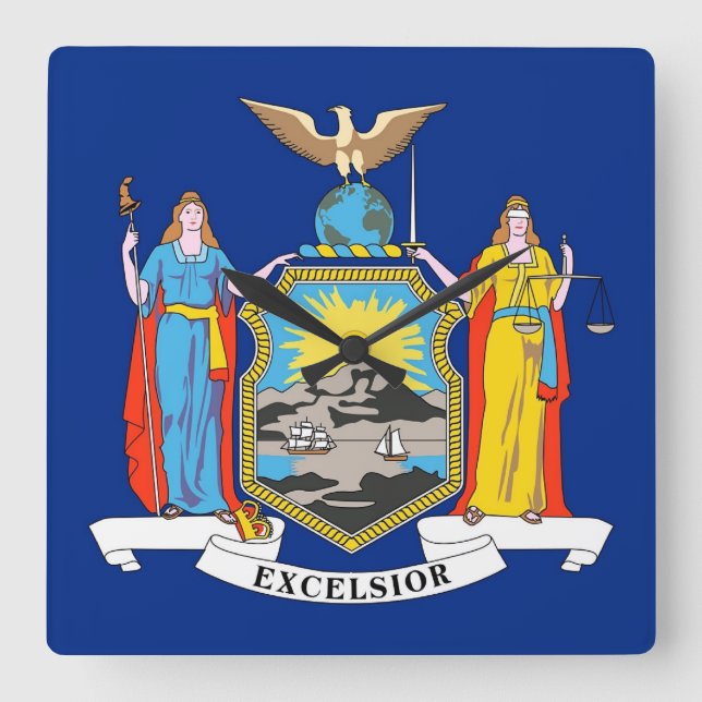 Reloj de pared con bandera de Nueva York, Estados  (Anverso)