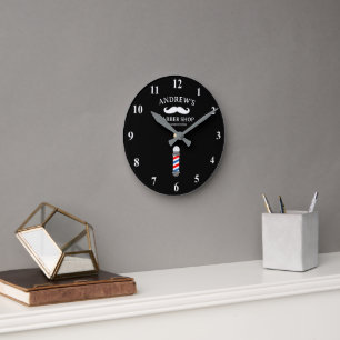 Reloj de pared con barra de barbería para peluquer