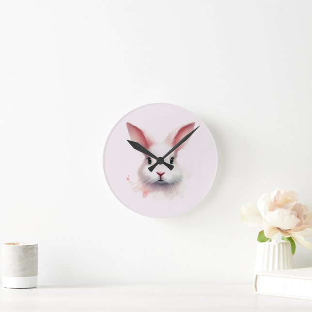Reloj de pared con cara de conejito rosa pastel (Hogar)