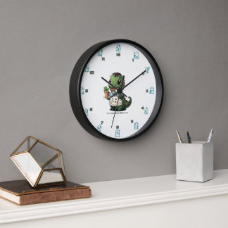 Reloj de pared con cara de reloj de dinos bailando