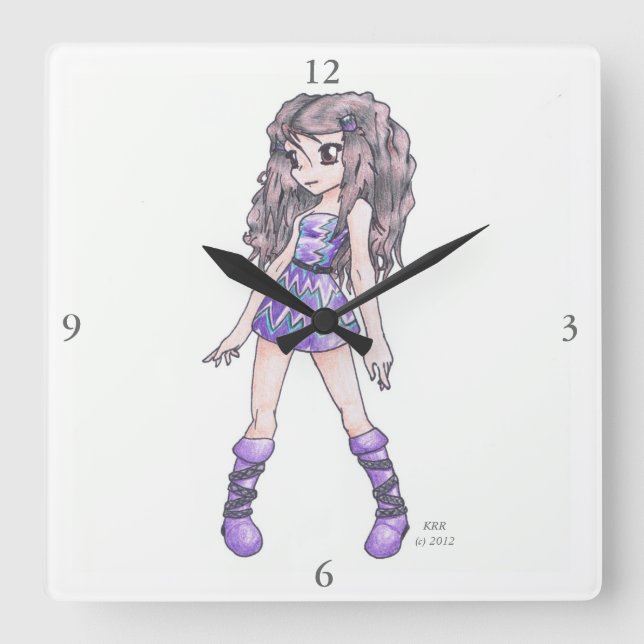 Reloj de pared con Chica con traje morado con bota (Anverso)