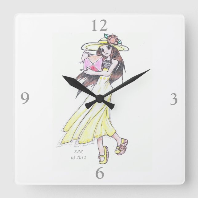 Reloj de pared con Chica con vestido amarillo y Go (Anverso)