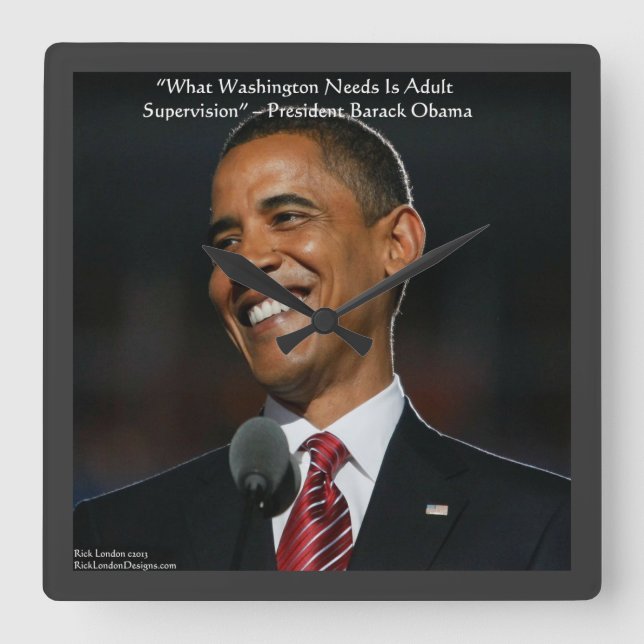Reloj de pared con cita de humor de Barack Obama (Anverso)