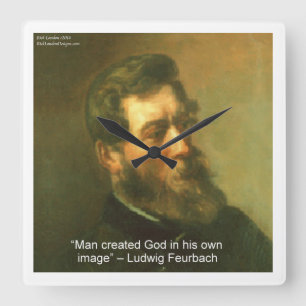 Reloj de pared con cita de Ludwig Feurbach y ateo
