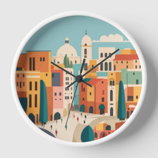 Reloj de pared con ciudad latina
