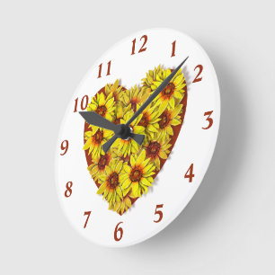 Reloj de pared con corazón de girasol