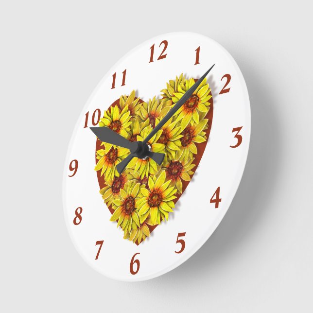 Reloj de pared con corazón de girasol (Ángulo)