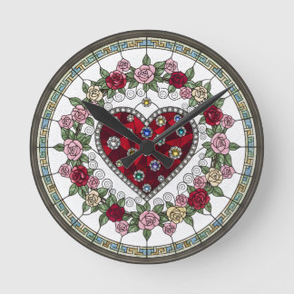 Reloj de pared con corazón y flores de falso vidri