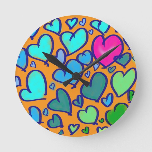 Reloj de pared con corazones coloridos (Anverso)